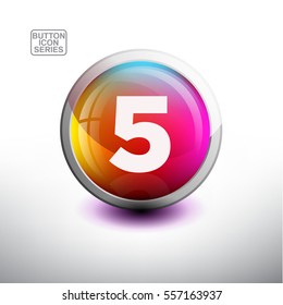 Number 5 in 3D Glossy Button for web Icon, Education Icon and Alphabet Icon. Vector Illustration "------