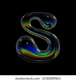Numéro 5, verre holographique 3d cinq symboles. Forme gonflée de bulle de ballon isolée avec une surface brillante et brillante et un effet de dispersion arc-en-ciel, parfaite pour la typographie futuriste Y2K, conception de police moderne