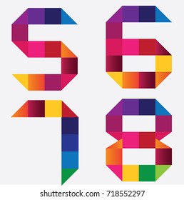 Number 5, 6, 7, 8, with geometric five six seven eight on, isolated on white background for design
