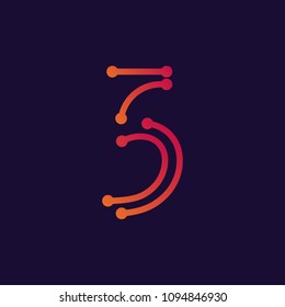 Number 5 , abstract colorful digits, ink mathematic symbol, stylized numeral, dynamic paint trail font. Vector illustration.