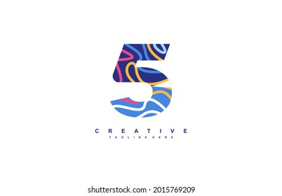 Number 5 Abstract Pop Art Trendy Acrylic Fluid Vector Logo