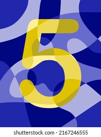 Número 5 de formas redondeadas lisas abstractas. Contrastando el número amarillo en un fondo azul. Ilustración del vector