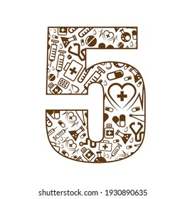 number 5, alphabet of medicine pills.