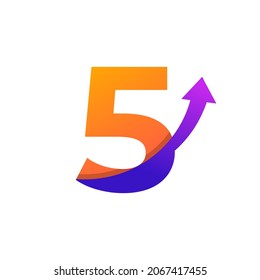 Símbolo del logotipo de flecha arriba número 5. Buenos para empresas, viajes, puesta en marcha, logística y logotipos de grafos