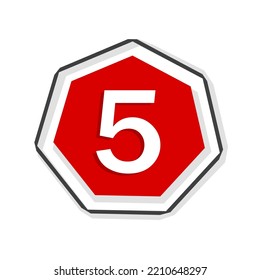 Número 5, icono de insignia. Ilustración vectorial de estilo plano.