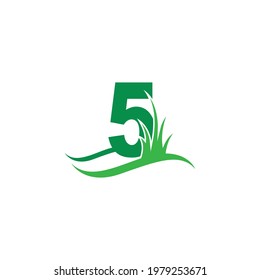 Number 5 behind a green grass icon logo design vector template