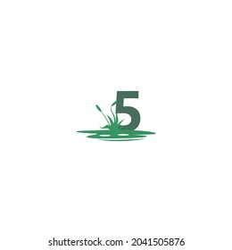 Number 5 behind puddles and grass template illustration