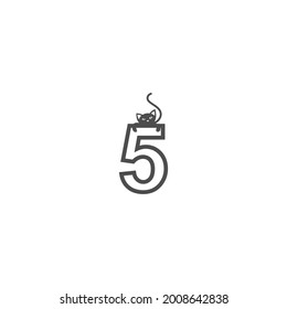 Número 5 con icono de gato negro plantilla de diseño vector