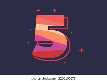 Número 5 negrita con un diseño de estilo moderno y festivo