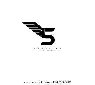 Number 5 Bold Strong Wings Shape Modern Element Logo