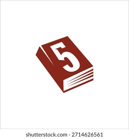 number 5 Book Logo Design Vector Template