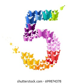 Number  5 Of Butterfly, With Gradient Mesh, Vector Illustration