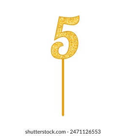 Number 5 cake topper glitter icon. Clipart image isolated on white background