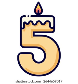 number 5 candle celebration party birthday flat color vector illustration template design