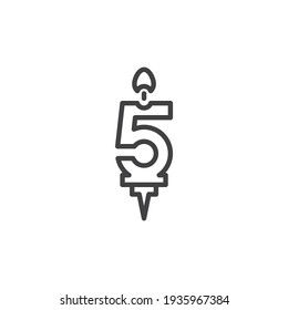 Number 5 candle line icon. linear style sign for mobile concept and web design. Five years birthday candle outline vector icon. Symbol, logo illustration. Vector graphics