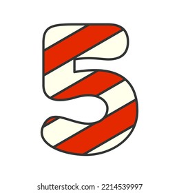 Number 5 Candy Cane, vector illustration