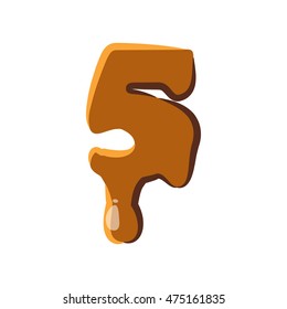 Number 5 from caramel icon isolated on white background. Figure symbol