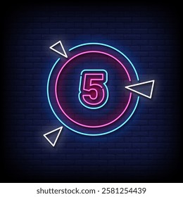 number 5 in the circle neon sign with brick wall background vector