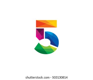 Number 5 Colorful Poly Overlay Logo Design Template Element