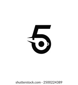 Number 5 combination with whistle, negative space logo design.