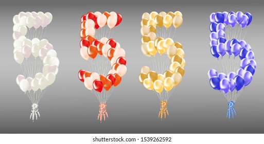 Number 5, consisting of a large number of balloons, in four color options