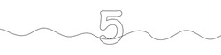 Number 5 In Continuous Line Drawing Style. Line Art Of Number Five. Vector Illustration. Abstract Drawing Number 5