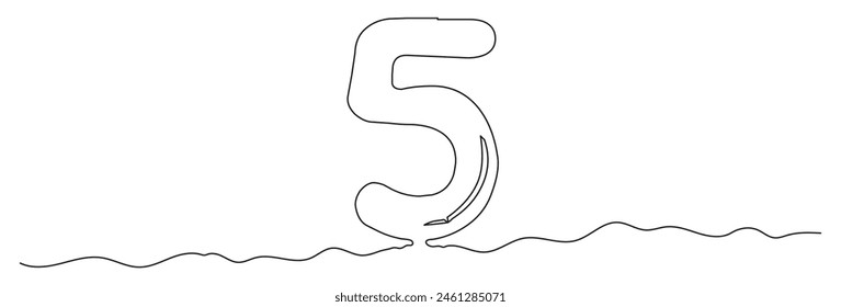 Número 5 en estilo de dibujo de línea continua. Línea de arte del número cinco. Ilustración vectorial. dibujo Abstractas número 5 aislado sobre fondo blanco. eps 10