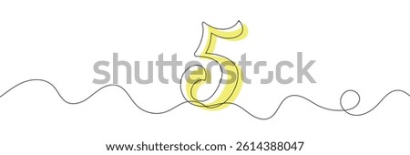 Number 5 in continuous line drawing style. Line art of number nine. Vector illustration. Abstract drawing number 5
