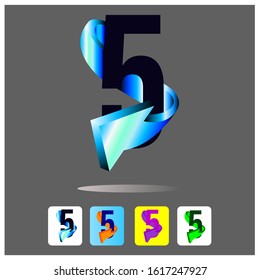 Number 5 creative logo illustration .3D glossy blue 