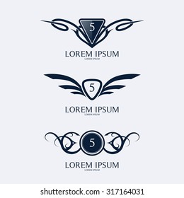 Number 5 crest logo. Figures vector logotype design.
