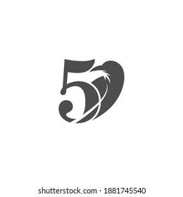 Number 5 and crow combination icon logo design vector