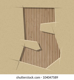 Number 5 cut out on a cardboard. Vector paper alphabet