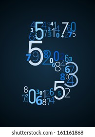 Number 5 from different numbers typography vector font