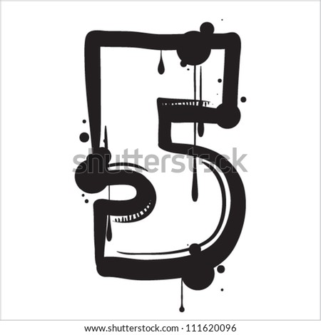 Number 5 from dirty alphabet. Vector illustration