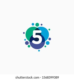 Number 5 with dot abstract logo designs. molecule Logo design , Lab Logo Design Element , Design Vector with Dots concept. - VECTOR