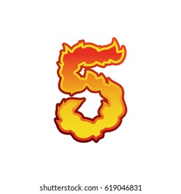 Number 5 fire. Flames Font five. Tattoo alphabet character. fiery sign ABC
