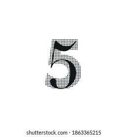 number 5 five in black with dotted texture, typewriter handwriting, editable vector