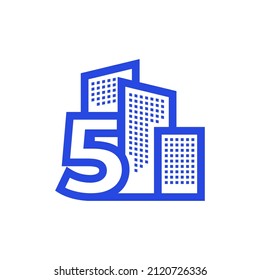 Number 5 Five With Building Property Apartment Logo Design, Vector Graphic Symbol Icon Illustration