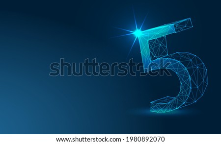 Number, 5; five, fifth, Futuristic vector font typeface unique design. For technology, digital, engineering, gaming, sci-fi and science, business Illustrations and covers. Abstract low poly 3d. 