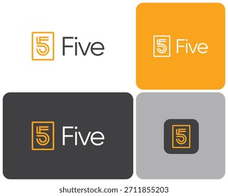 Número 5 Cinco ilustración Abstractas del diseño del logotipo del Vector del concepto de la etiqueta del marco del rectángulo del arte de la quinta línea