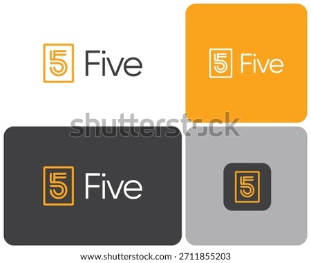 Number 5 Five Fifth Line Art Abstract Rectangle Frame Label Concept Vector Logo Design Illustration