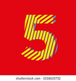 number 5 five, fraction with yellow texture effect for advertising in shopping centers, editorial design and printed media, decorative background