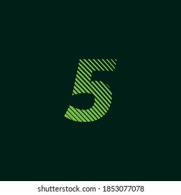 number 5 (five), green texture with sloping lines, speed and movement