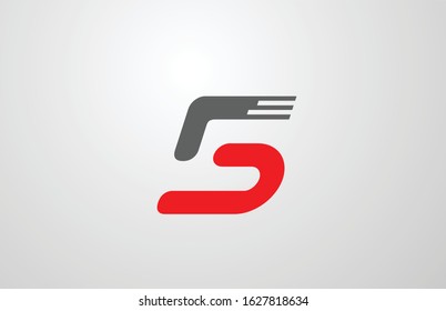 number 5 five grey red logo icon design for company template or business. Suitable as a logotype