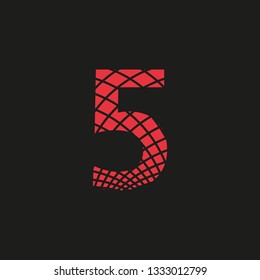 number 5 (five) icon with mesh look in red color with black background retro editable vector