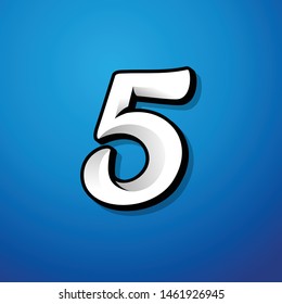 number 5, five logo design, custom lettering 3D, white on blue background