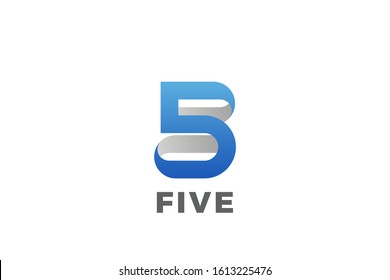 Number 5 Five Logo design vector template Ribbon Font style Typography