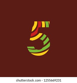 Number 5 five logo on dark background with bright colors, African culture, safari decoration
