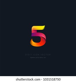 Number 5 five multi colour digit icon vector template.