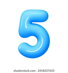 Number 5. Five Number sign blue color. Realistic 3d design in cartoon balloon style. Isolated on white background. vector illustration